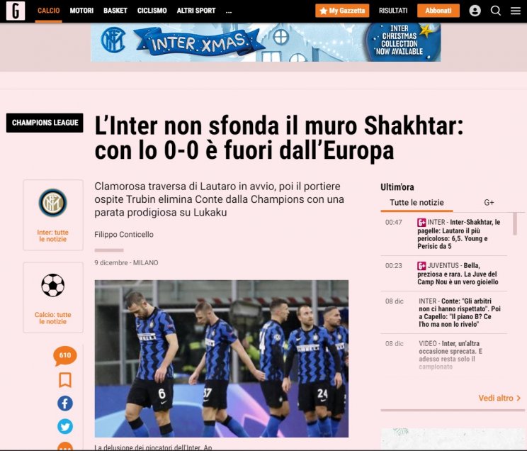 “Desastre nerazzurro”: La reacción de la prensa italiana tras la eliminación de Inter de la Champions