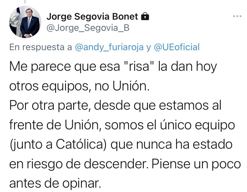 Jorge Segovia: Me parece que risa dan otros equipos, no Unión Española