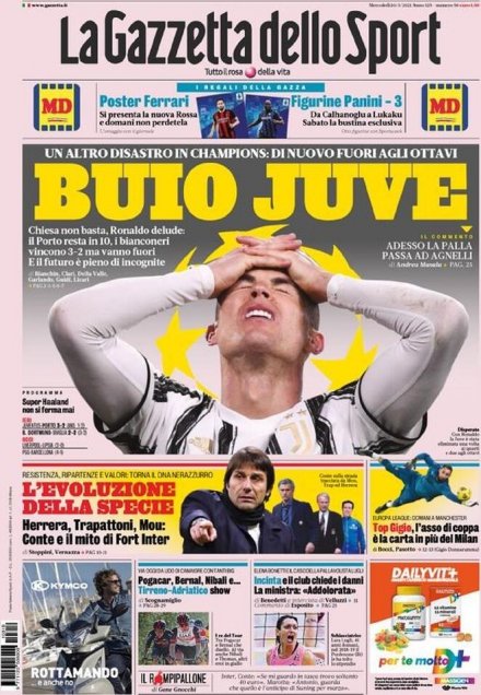 “Traicionado por Cristiano”: Eliminación de Juventus ante Porto se tomó las portadas en Italia