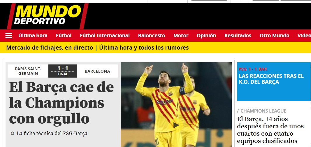 “Cae con orgullo”: Las reacciones de la prensa española por la eliminación de Barcelona