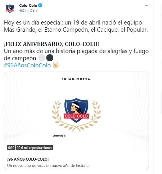 Los numerosos saludos a Colo Colo por su aniversario número 96