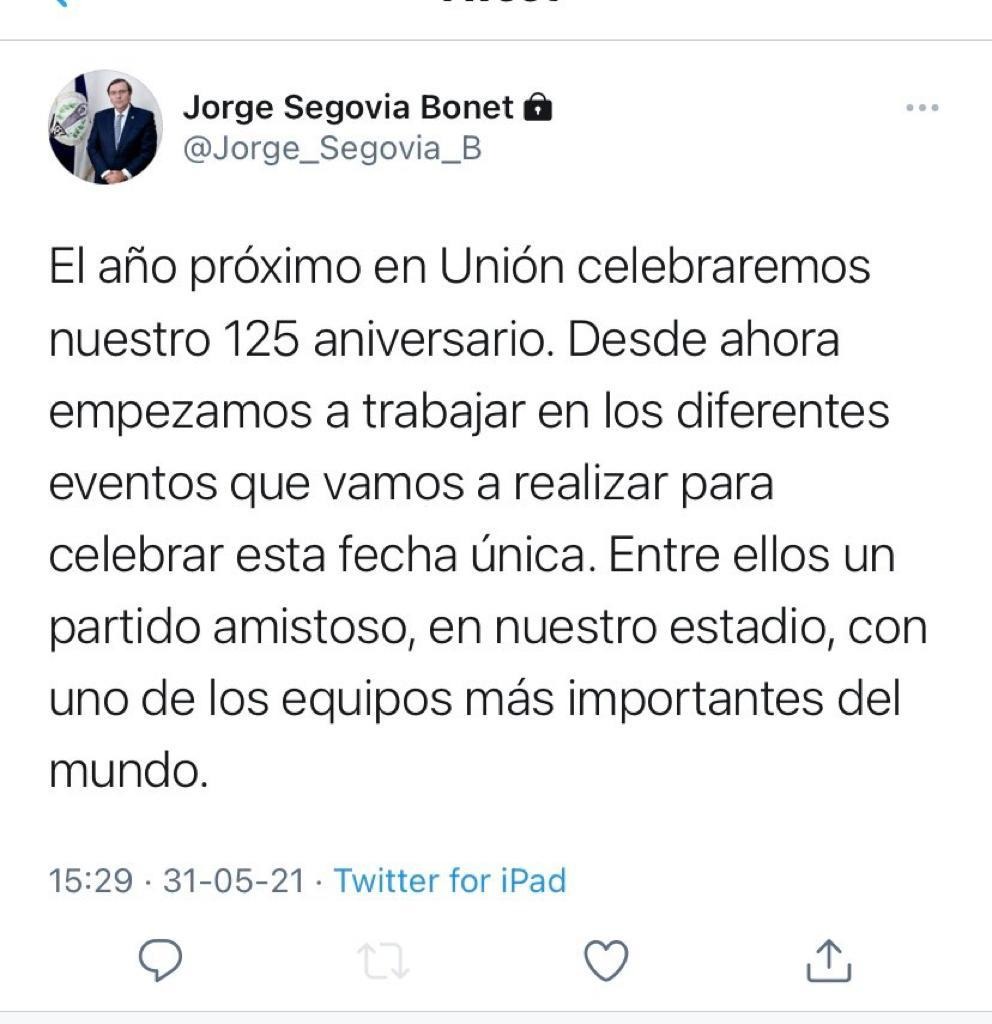 Jorge Segovia anunció amistoso de Unión Española con “uno de los clubes más importantes del mundo”