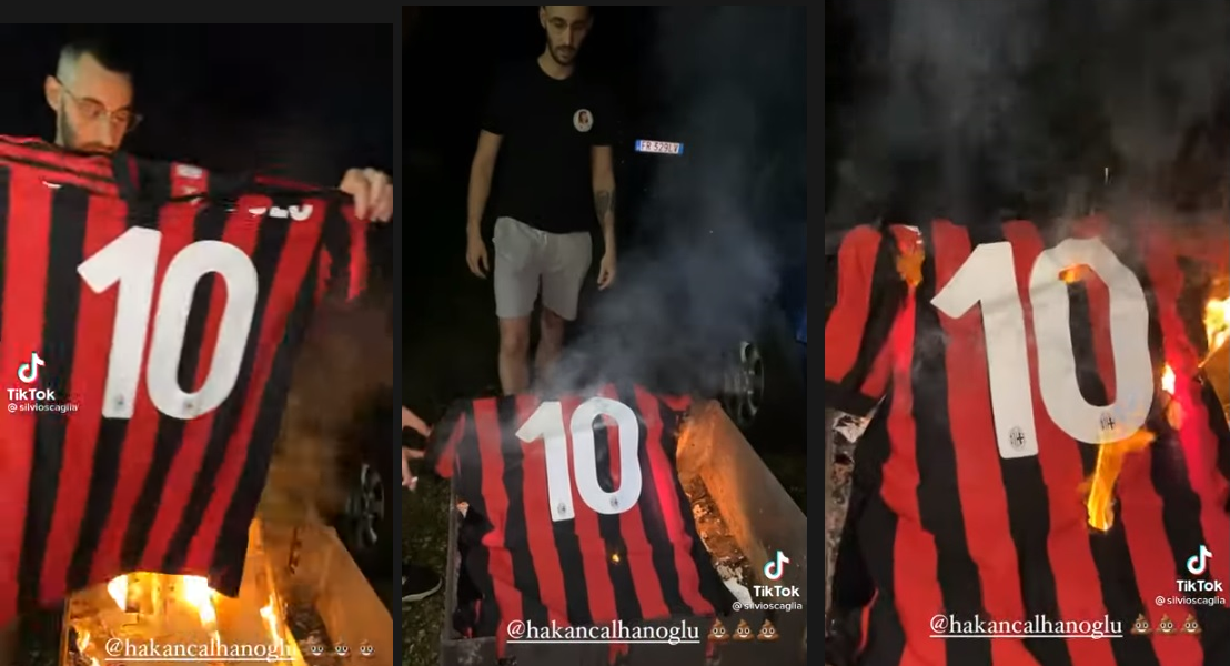 Hinchas de AC Milan quemaron camiseta de Hakan Calhanoglu por su fichaje en Inter