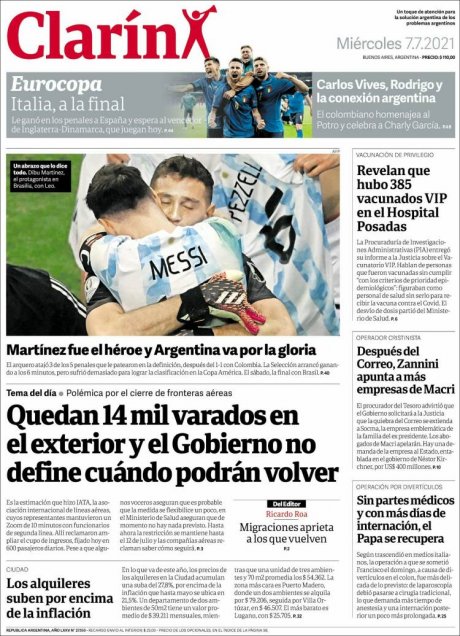 Emiliano Martínez y Lionel Messi se tomaron las portadas de los diarios argentinos