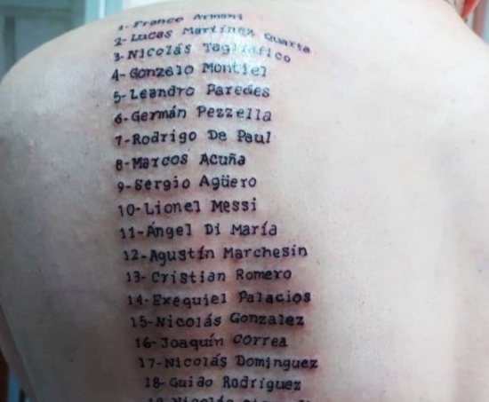 ¡Increíble! Se tatuó el plantel completo de la selección argentina que ganó la Copa América