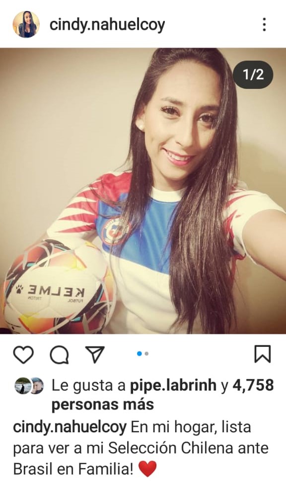 ¡Se puso la camiseta! La jueza nacional Cindy Nahuelcoy alienta a la Roja ante Brasil