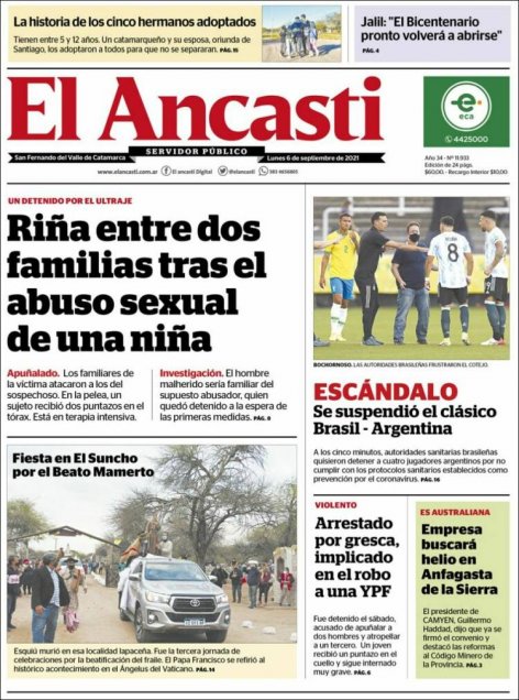 Bochornosa suspensión se tomó las portadas de los diarios de Argentina y Brasil