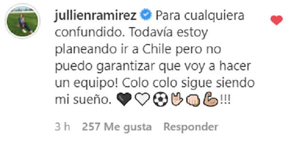 Jullien Ramírez: Todavía estoy planeando ir a Chile, Colo Colo sigue siendo mi sueño