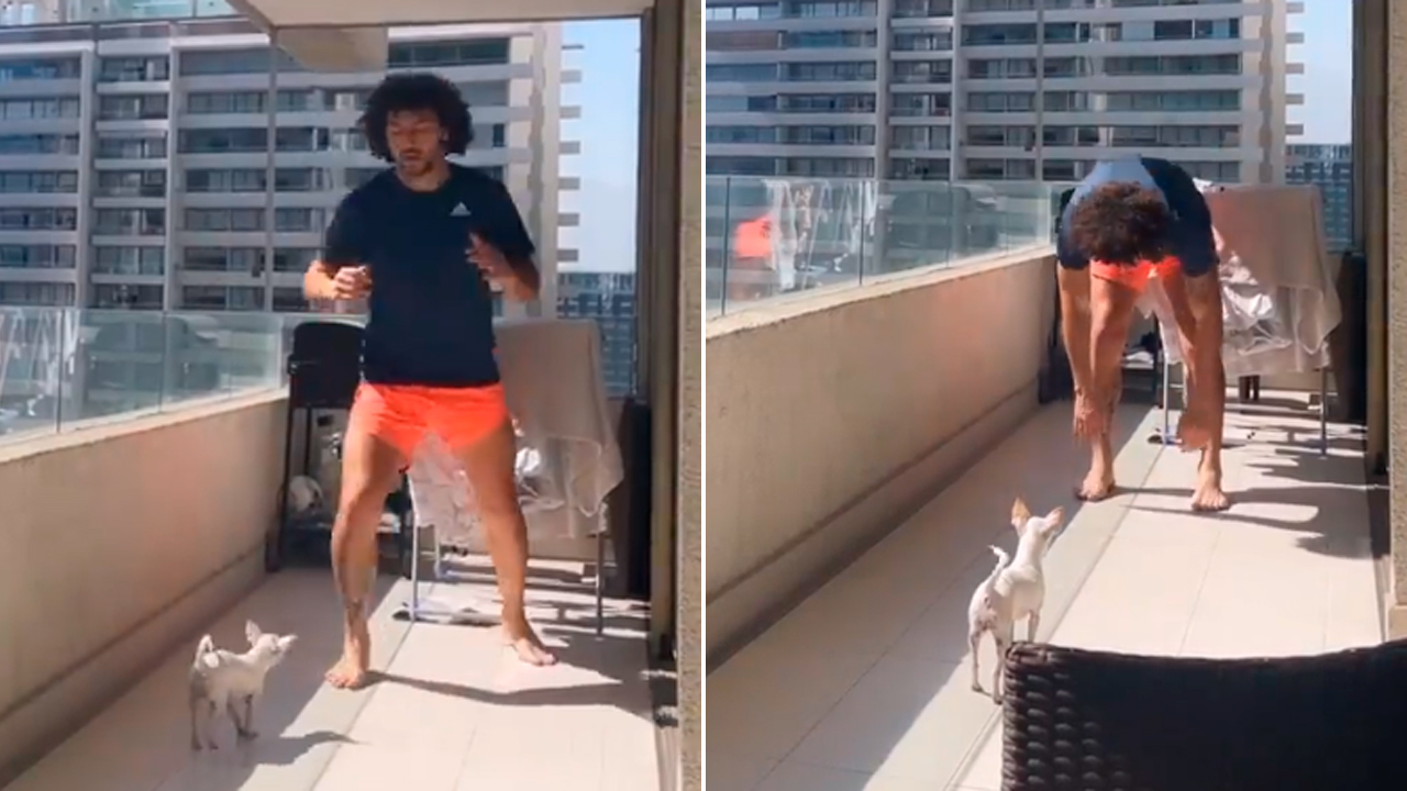 “Peluca” Falcón no pierde el tiempo y todo espacio sirve para entrenar para el retorno a la cancha