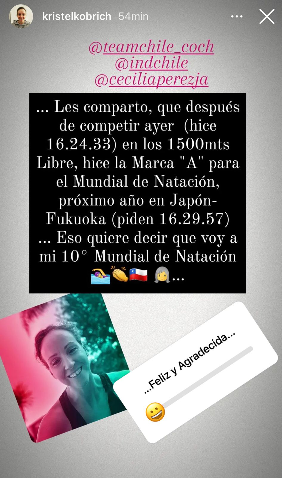 ¡Notable! Kristel Köbrich clasificó a Japón 2022 y disputará su décimo Mundial de natación