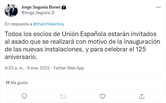 Jorge Segovia invitó a todos los socios de Unión Española a un asado por aniversario del club