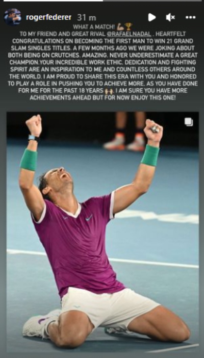 El saludo de Federer a Nadal: Nunca subestimes a un gran campeón