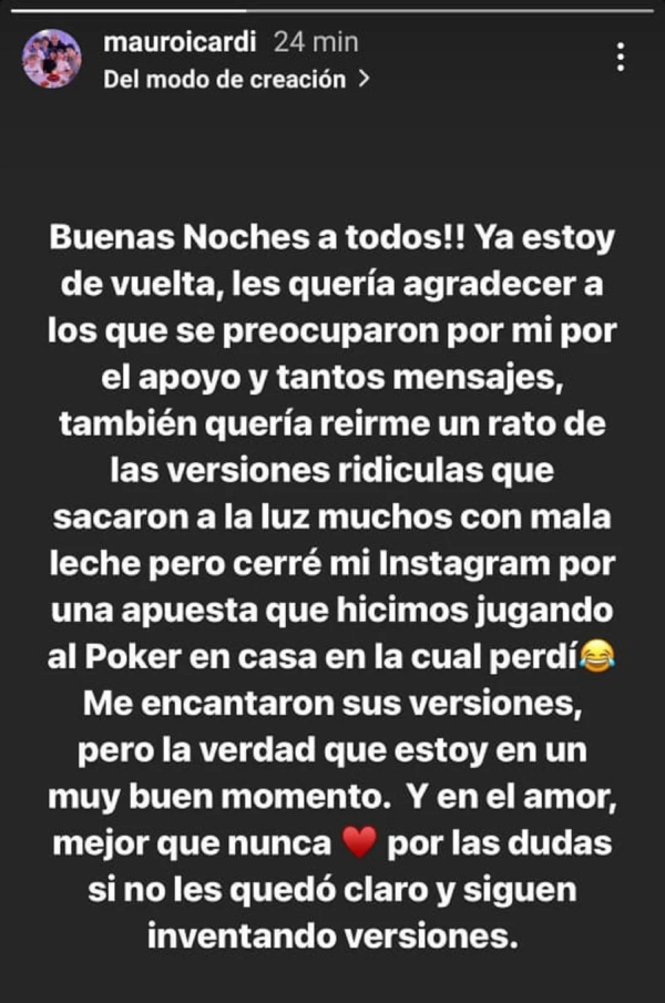 Mauro Icardi reveló por qué cerró su Instagram y aclaró su situación sentimental
