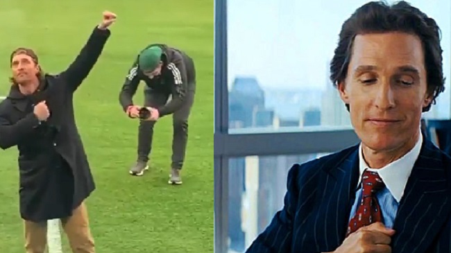 Matthew McConaughey recreó icónica escena del “Lobo de Wall Street” frente a hinchas de Austin FC