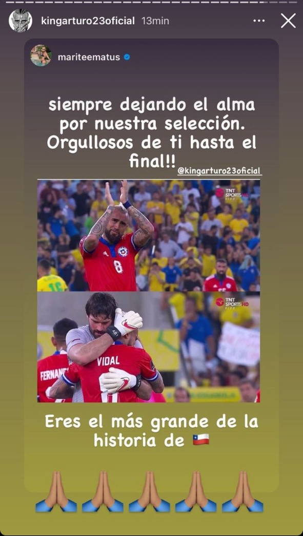 El mensaje de Marité Matus que agradeció Vidal tras dolorosa caída en Brasil