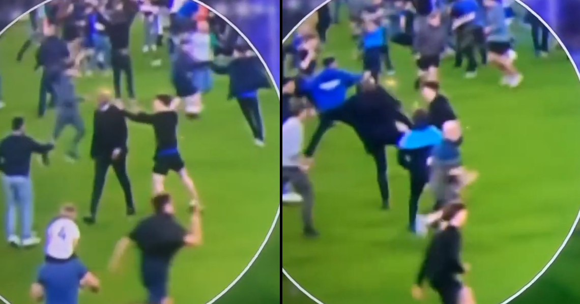 Patrick Vieira pateó a un hincha de Everton tras burlas en medio del festejo por evitar el descenso