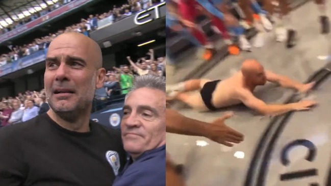 Pep Guardiola, del llanto a un “piquero” en ropa interior en la celebración del título del City