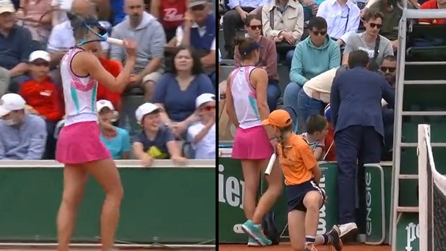 Rumana Begu lanzó su raqueta e hizo pasar susto a un niño en Roland Garros