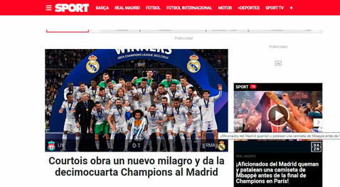 Courtois acaparó reacciones de la prensa internacional por el título del Madrid en Champions