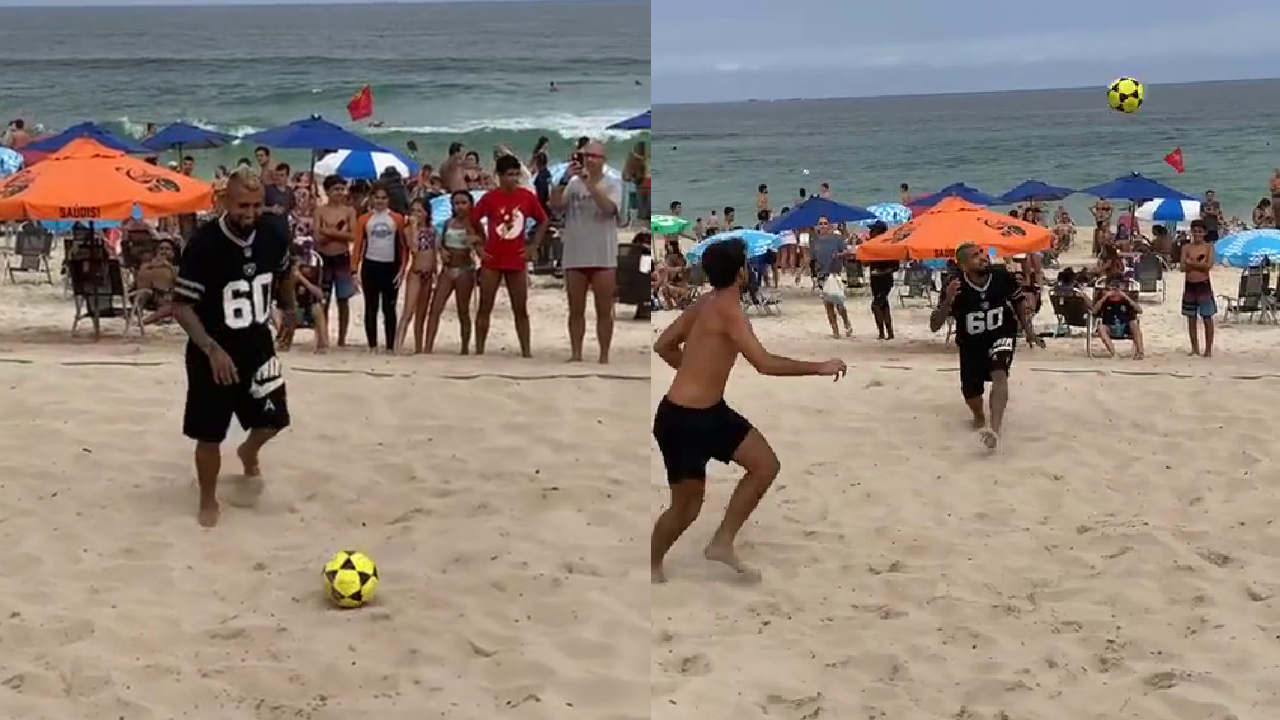 Vidal sigue disfrutando en Brasil y se divirtió jugando “futvoley” en una playa en Río de Janeiro
