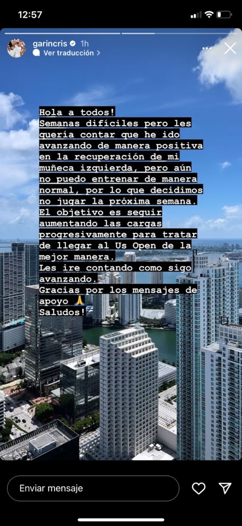 Cristian Garin anunció que se bajó del ATP de Winston Salem