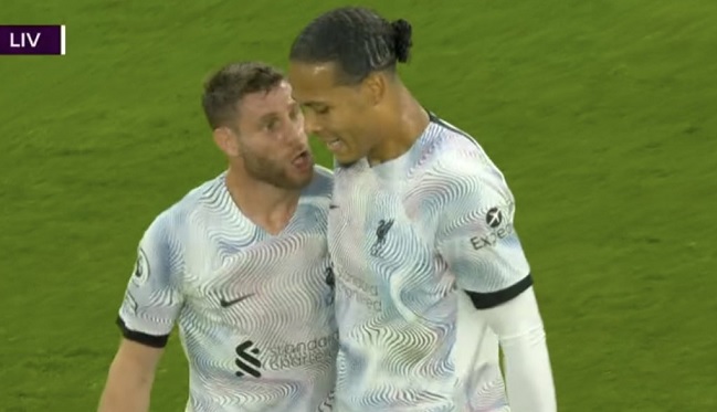 La fuerte discusión entre James Milner y Virgil Van Dijk tras gol de Sancho