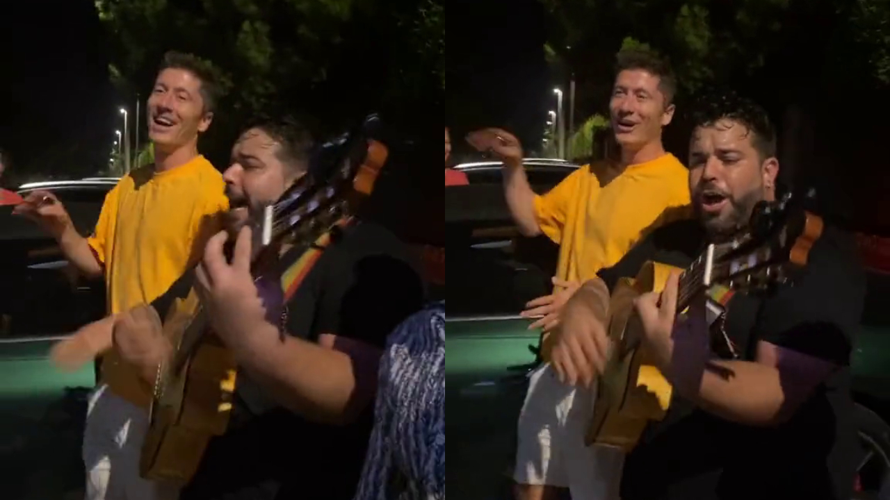 ¡Tremendo! Lewandowski enamoró a los fanáticos en España cantando en las calles “Volare”
