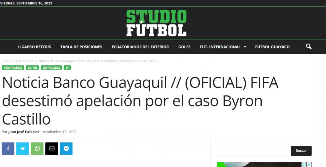 La provocadora reacción de la prensa ecuatoriana por el fallo final de la FIFA en caso Byron Castillo