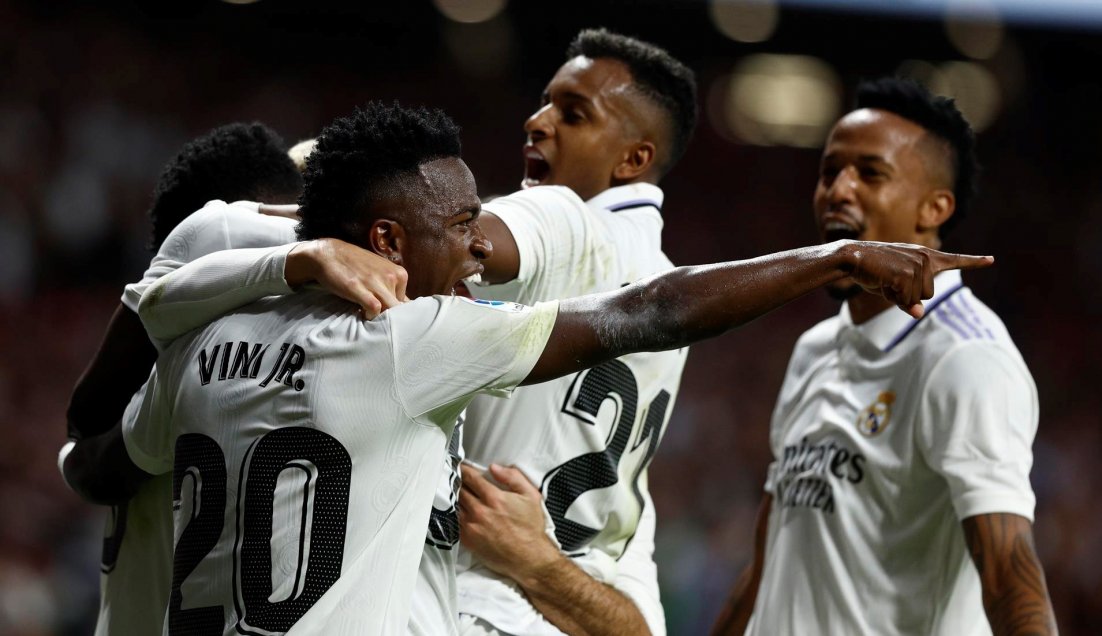 Rodrygo y Valverde celebraron con Vinicius los goles del triunfo de Real Madrid sobre Atlético