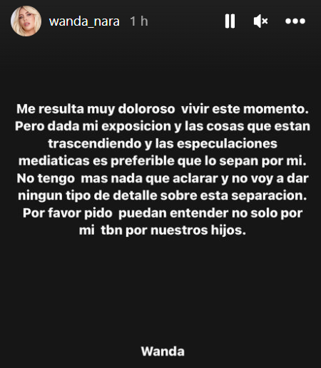 Wanda Nara confirmó que se separó de Mauro Icardi: “Es doloroso vivir este momento”