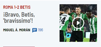 Prensa española elogió a un “salvador” Claudio Bravo tras el triunfo de Betis sobre Roma