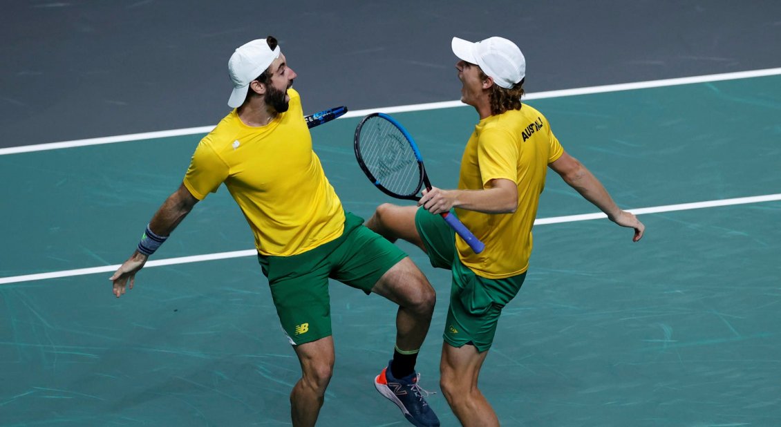 El festejo de Australia tras vencer a Croacia y avanzar a la final de la Copa Davis en Málaga