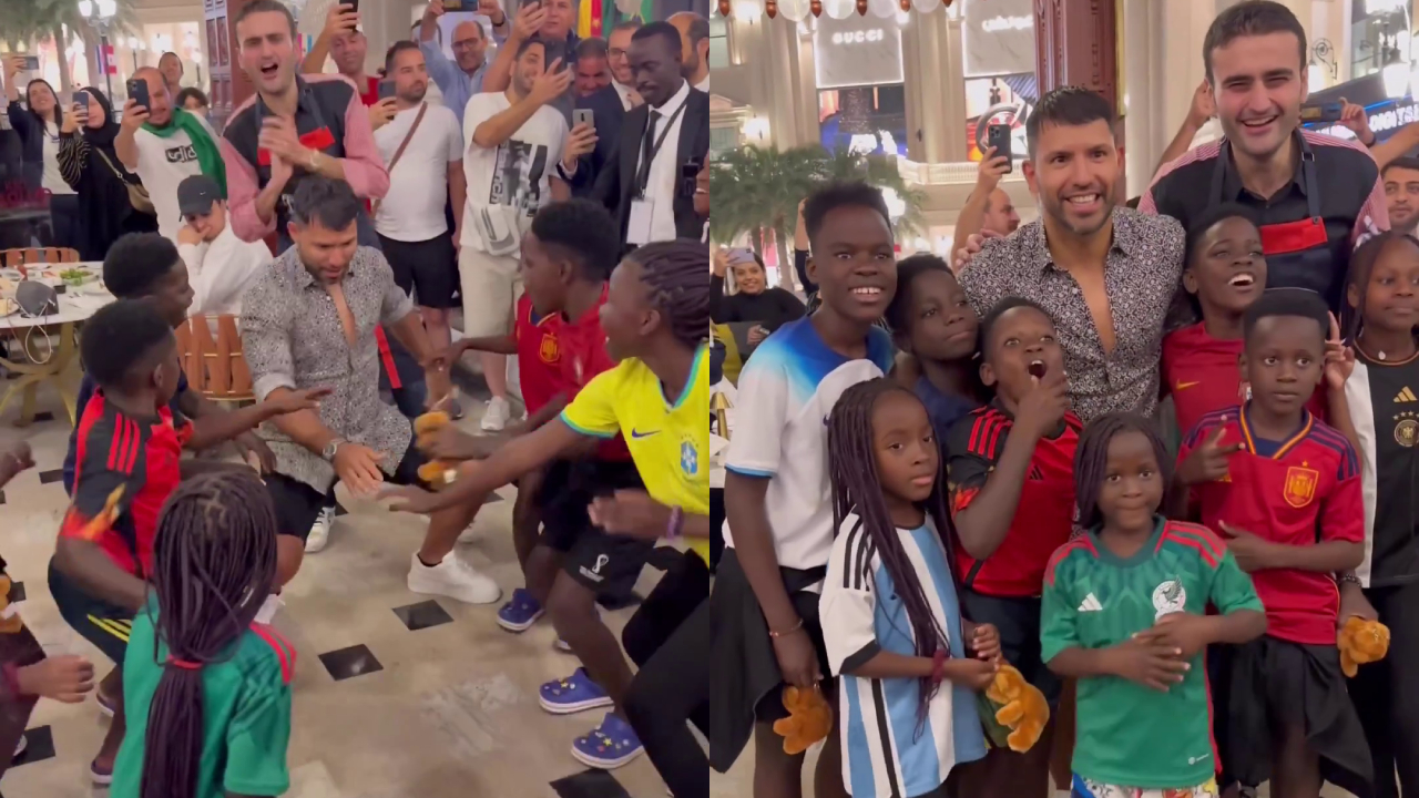 Sergio Agüero mostró sus pasos de baile junto a niños africanos en Qatar