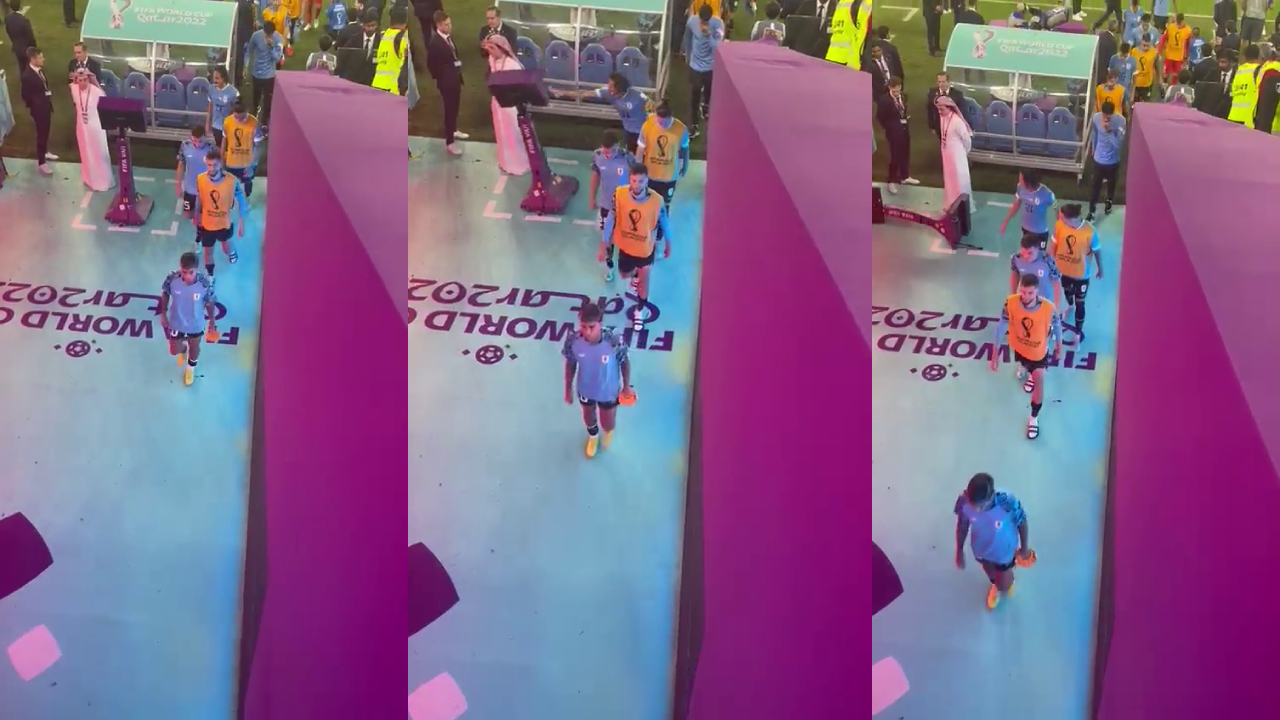 Cavani tuvo su momento de furia y derribó la pantalla del VAR tras la eliminación de Uruguay