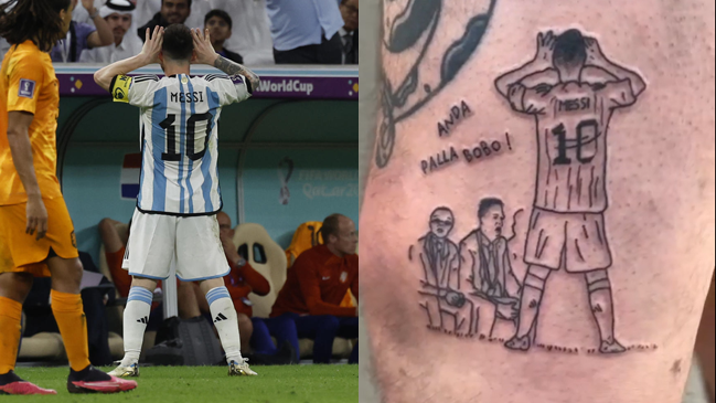 ¡Locura! Hincha se tatuó el provocador festejo de Messi a la banca de Países Bajos