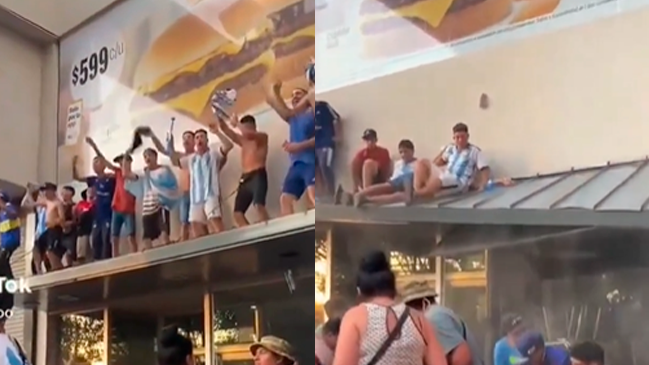 Hinchas de Argentina rompieron el techo de un McDonald’s durante los festejos