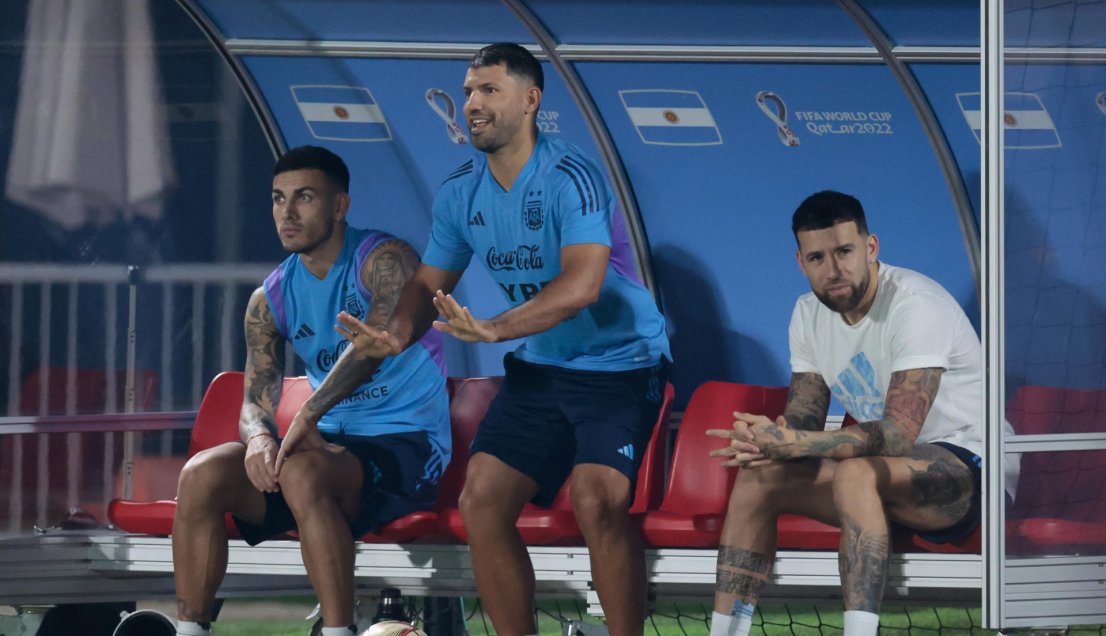 Sergio Agüero animó el entrenamiento de Argentina de cara a la final del Mundial