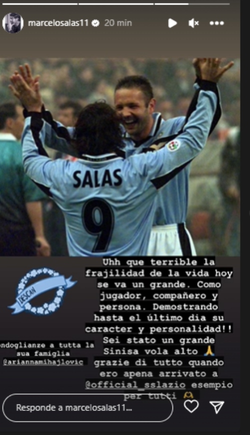 Marcelo Salas recordó a Sinisa Mihajlovic: Qué terrible la fragilidad de la vida