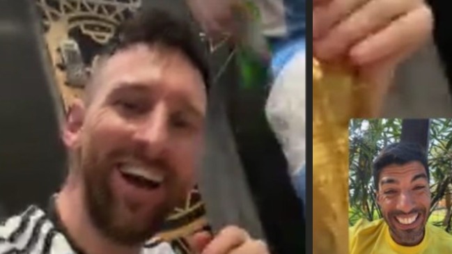 Luis Suárez se hizo parte del festejo argentino con una videollamada a Lionel Messi