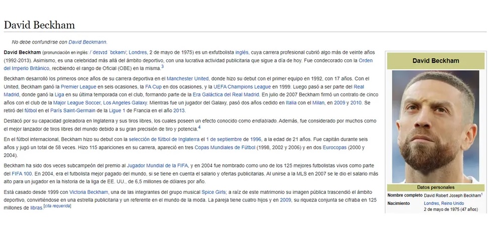 Cambiaron la foto de Beckham en Wikipedia por la del “Papu” Gómez