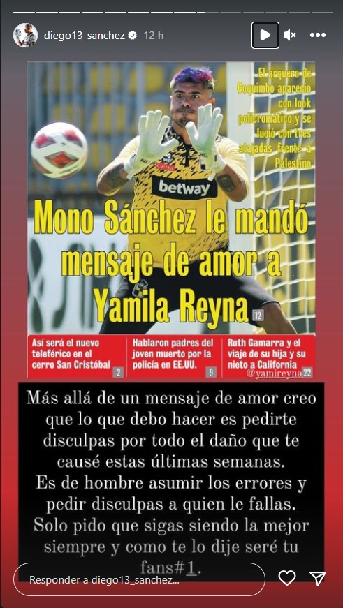 Diego Sánchez a Yamila Reyna: Te pido disculpas por todo el daño que te causé