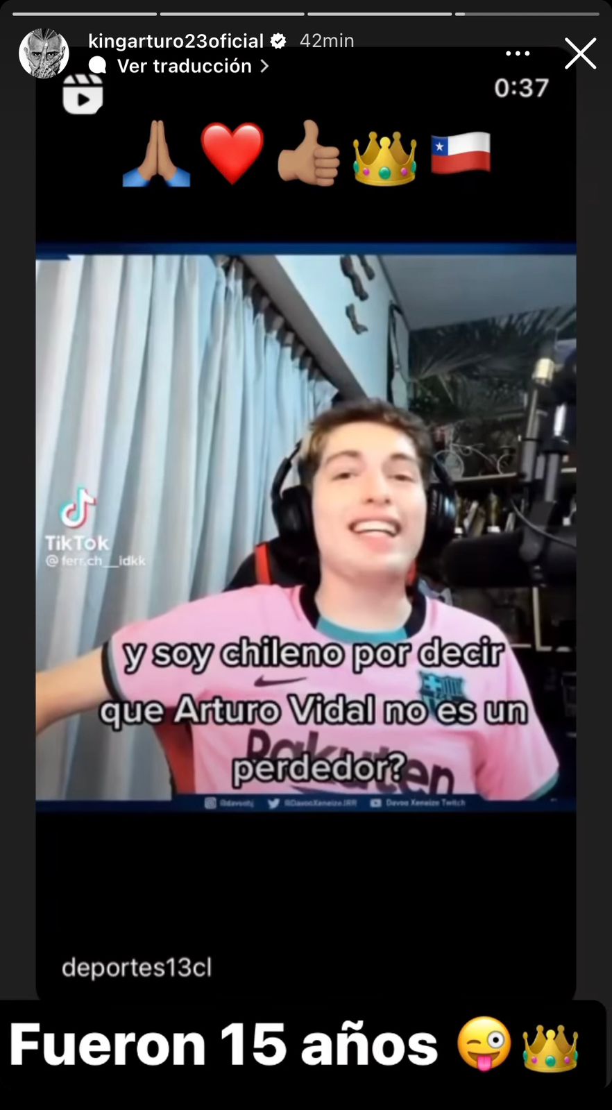 Arturo Vidal compartió clip de popular streamer argentino defendiéndolo de las críticas
