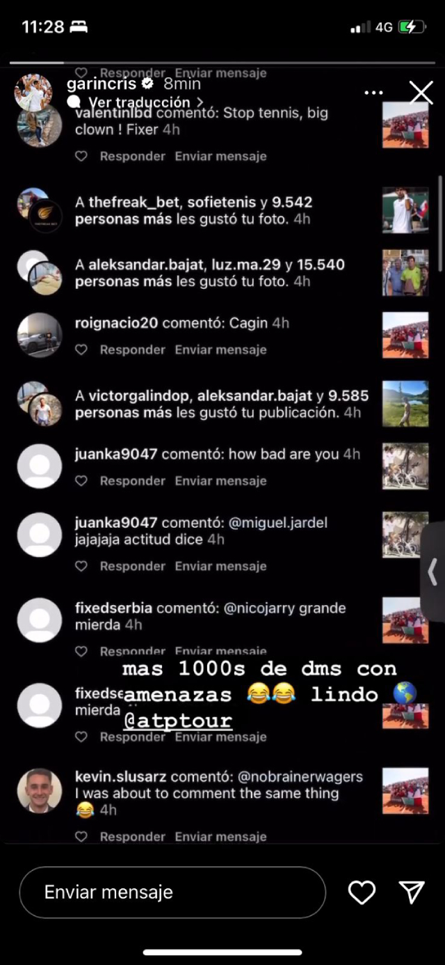 Cristian Garin denunció miles de amenazas en Instagram tras caída en el ATP de Río