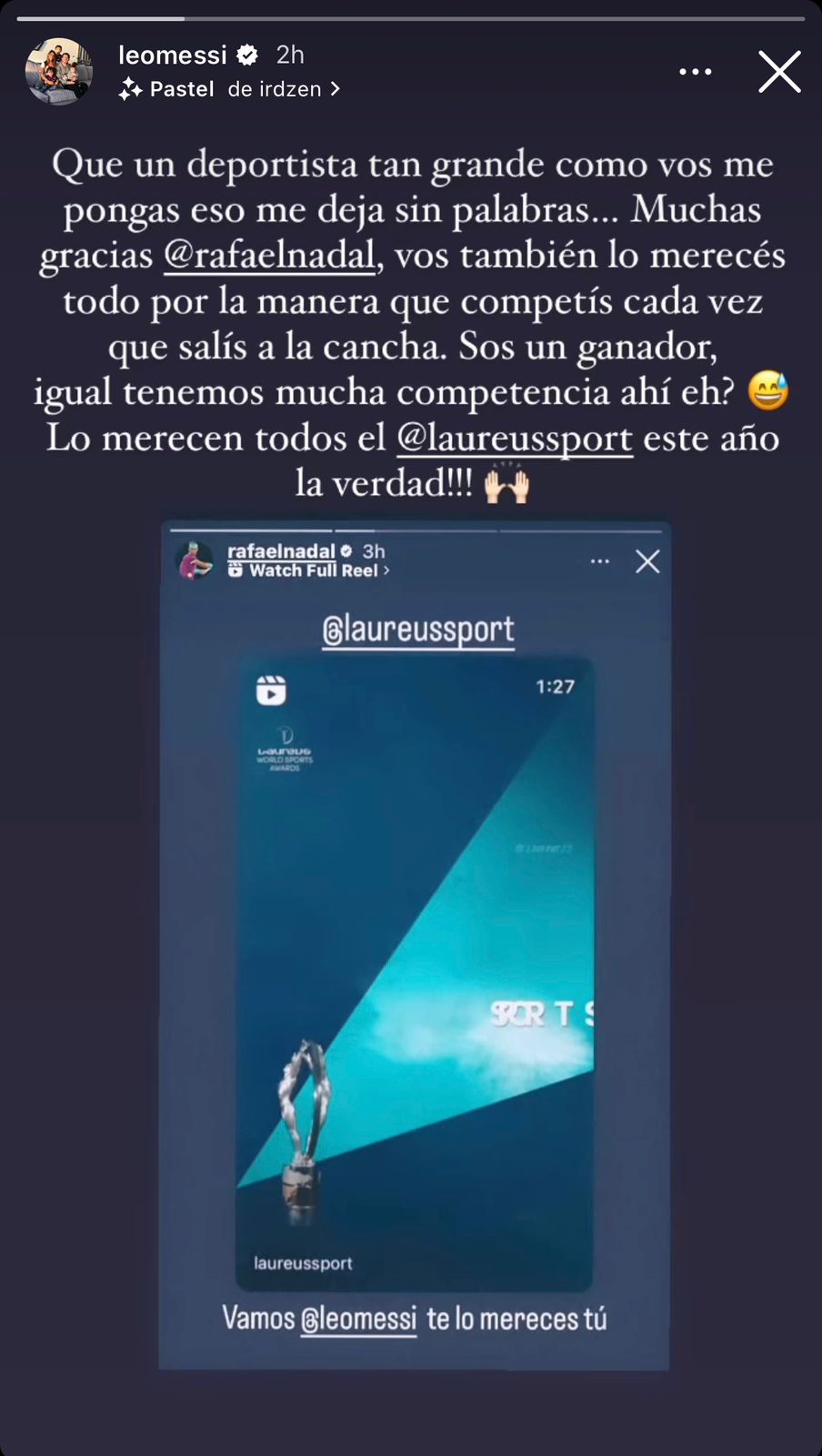 Messi ante los elogios de Nadal: Tú también mereces los Laureus, eres un ganador