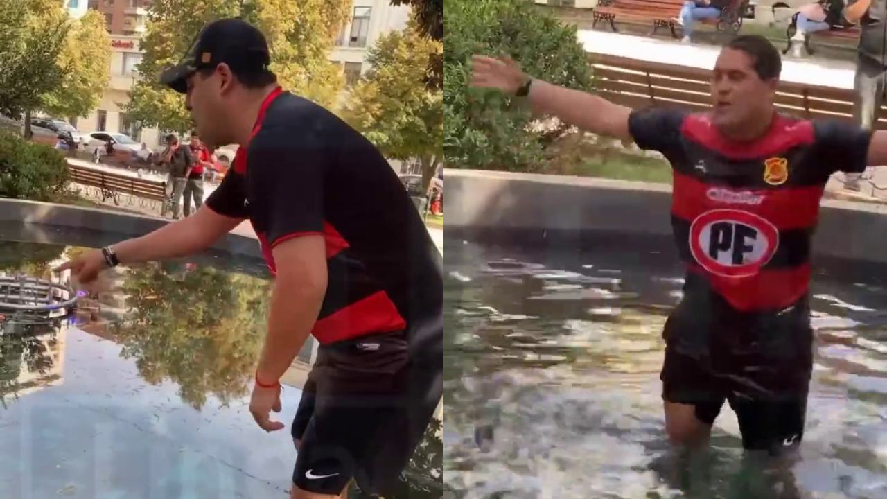 Alcalde de Linares pagó apuesta y se tiró a la pileta de Talca con la camiseta de Rangers