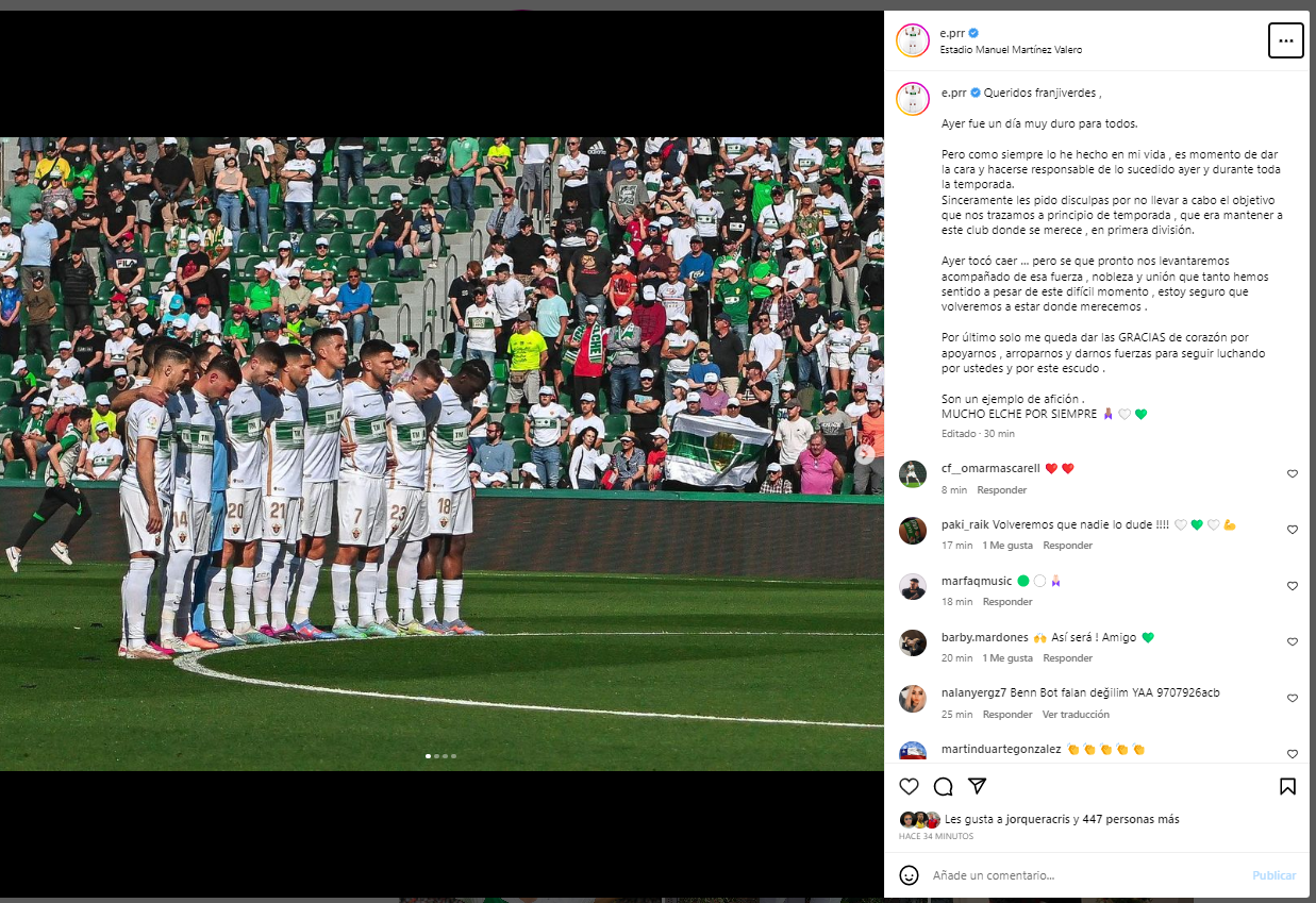 El sentido mensaje de Enzo Roco a los hinchas de Elche: Es momento de dar la cara