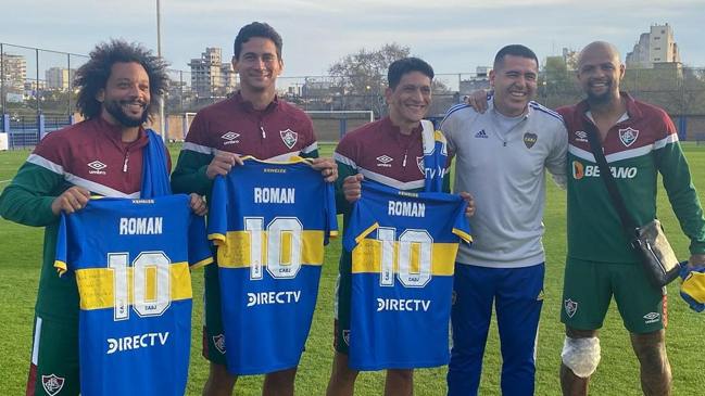 El amistoso encuentro de Riquelme con Marcelo, Felipe Melo y otras figuras de Fluminense