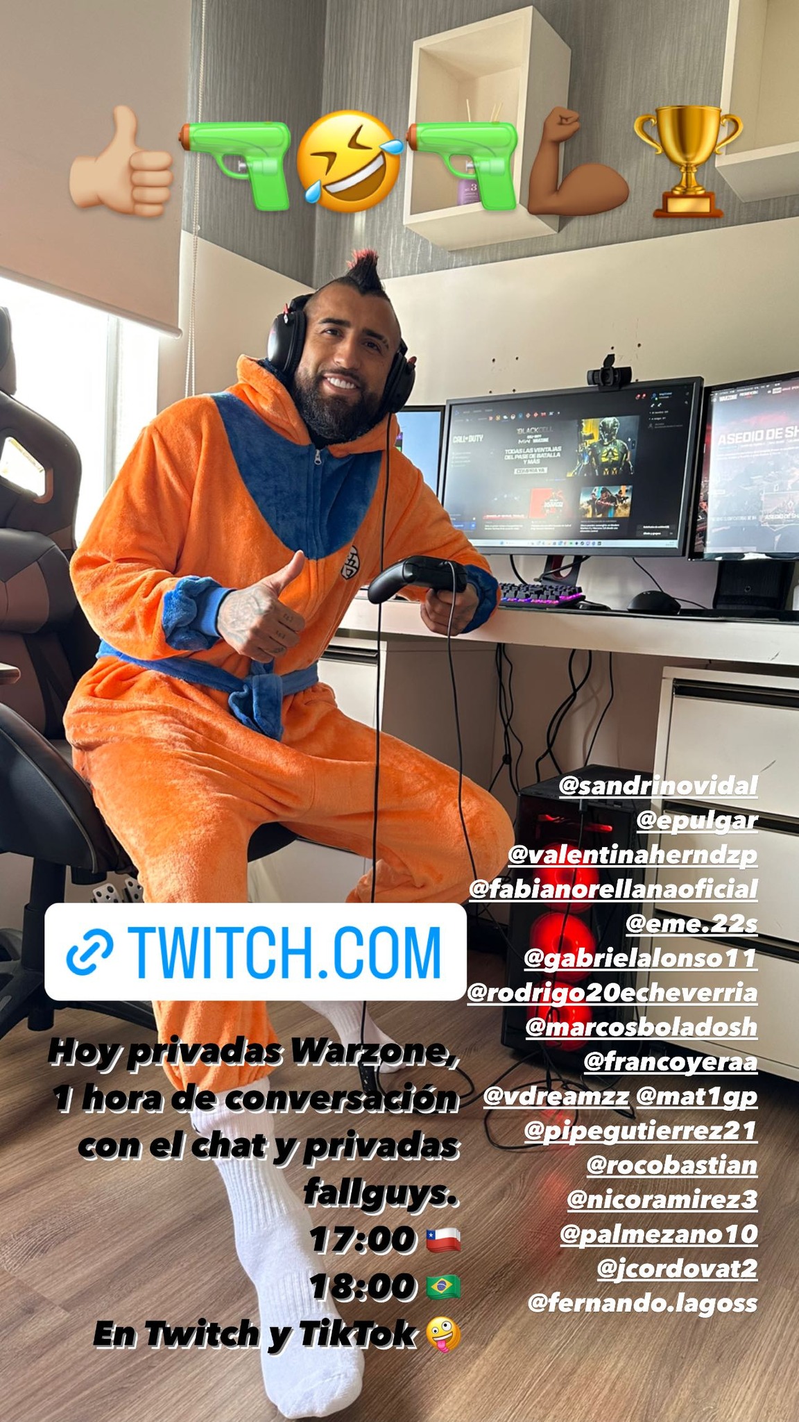 Arturo Vidal se vistió al estilo de Gokú para una de sus transmisiones de Twitch