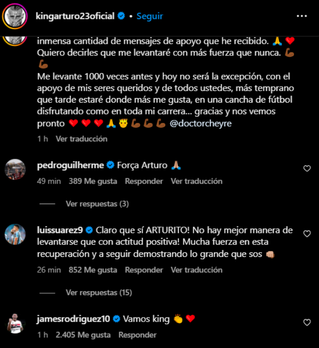 Luis Suárez a Vidal: Fuerza en la recuperación y a seguir demostrando lo grande que eres