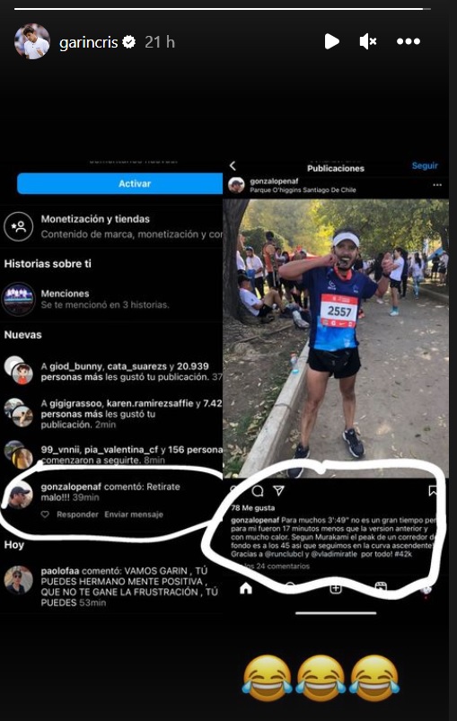 “Retírate, malo”: Garin puso al descubierto a un hater deportista